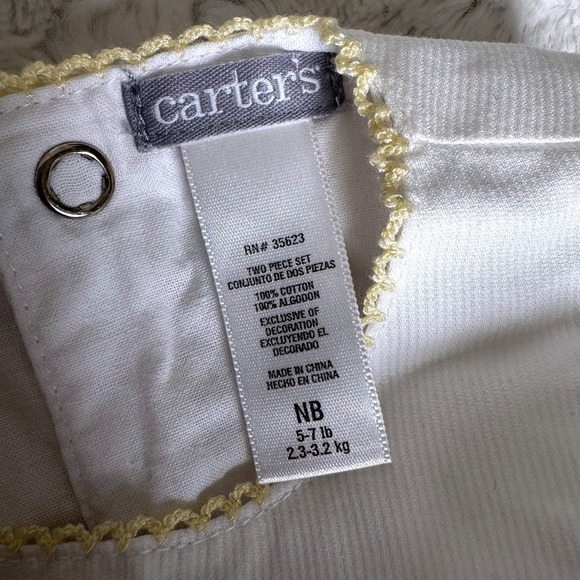 Vintage Carters Baby Girl Sleeveless Duck Dress 100% Cotton White Yellow Size NB - Picture 3 of 5
